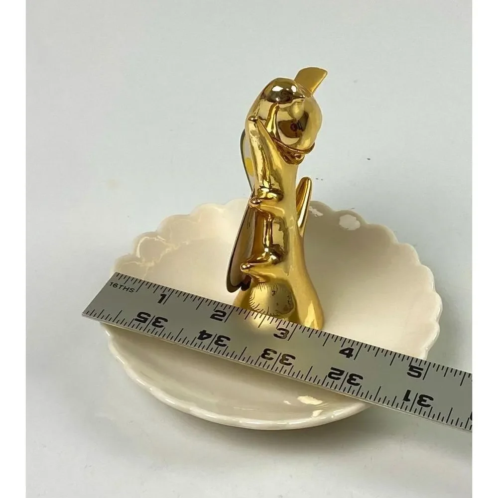 Sicura Qui Cherie Collection Ceramic Bird Jewelry Trinket Dish Small Gold White
